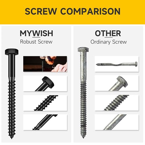Mywish 46Pcs 3/8" Hex Head Lag Screws Assortment Kit, Heavy Duty Lag Bolts with Washers, 304 Stainless Steel Bolts 18-8, 5-Size Wood Screws for Outdoor, Black Oxide 3/8 Bolt - size: 3/8 Assorted Kit
