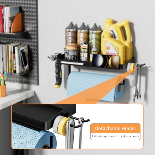 SUNTECH Garage Paper Towel Holder with Tool Hanger Wall Mount, Black - color: Black, size: 12.8-inch+15-inch