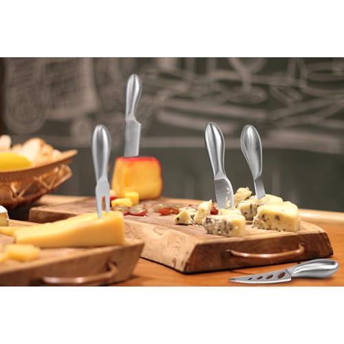 6-Piece Cheese Knife Set, Premium Stainless Steel, Storage Bag - color: Metal Silver