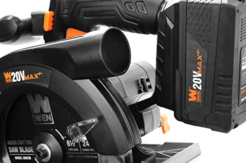 WEN Cordless Circular Saw, 6.5-Inch Blade with 20V Max 4.0 Ah Lithium-Ion Battery and Charger (20625)