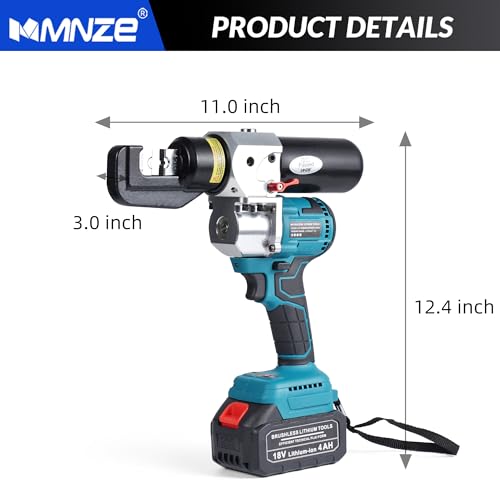 Electric Hydraulic Cable Lug Crimping Tool Auto-Oil-Return 6 Ton Hydraulic Electrical Wire Terminal Cable Lugs Crimper Rechargeable Crimping Tool Kits with 8 Dies, 12 AWG to 2/0 AWG