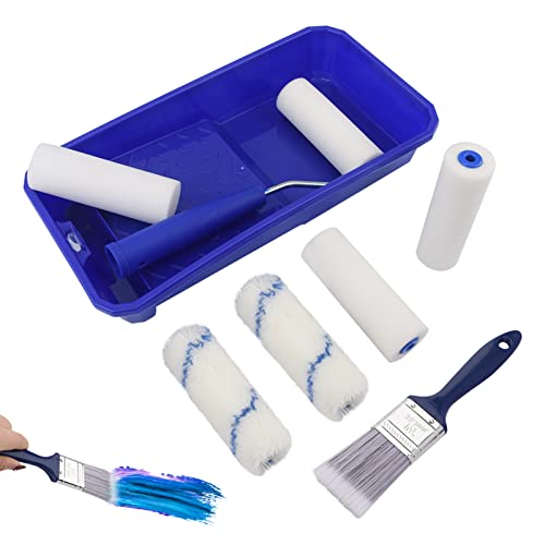 Household Mini Paint Roller Kit, 4 Sponge Paint-Roller-Head + 2 Fabric Roller-Head +1 Plastic Paint Tray + 1 Roller Handle +1 Pant Brush fits Home Painting & Smaller DIY Projects(Color:Blue)
