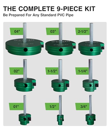 PVC Pipe Reamer Kit 9-Pc 1/2"-4" Conduit Fitting Saver for Sch 40