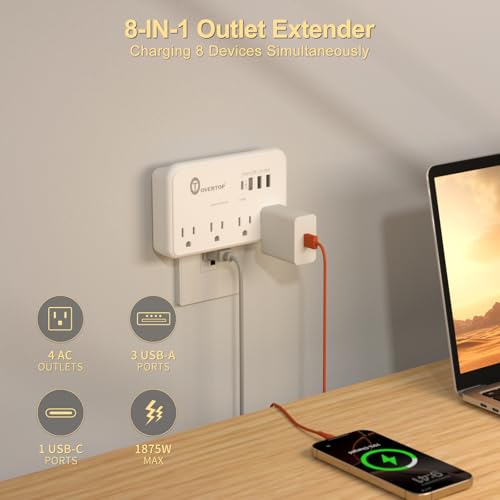 Overtop Wall Outlet Extender,Multi Plug Surge Protector,1800J - color: ‌Ivory White-4AC