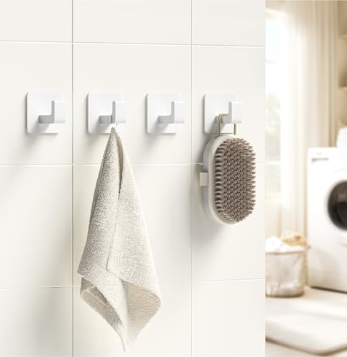 GWAAZXGZ Square Self Adhesive Towel Hooks - 4 Pack White Metal Hooks - color: White, size: 4 Pack
