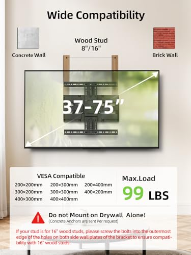 USX MOUNT Ultra Slim TV Wall Mount 37-75 Inch TVs Mount with Swivel and Tilt, Low Profile Full Motion Bracket with Articulating Dual Arms, Up to VESA 400X400 mm Max 16" Wood Studs, Holds 99lbs - size: 35-75 inch