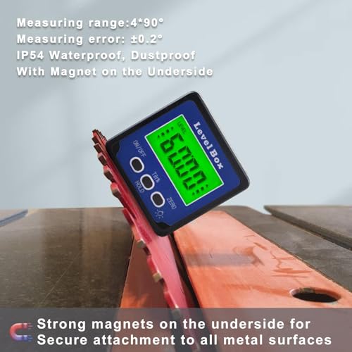 Digital Inclinometer Angle Finder Gauge, IP54 Digital Electronic Protractor Bevel Gauge, Inclinometer Angle Cube Level Box with LCD screen for Woodworking, Table Saw and etc (Blue)