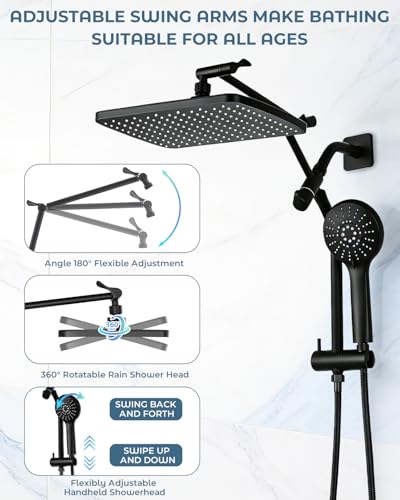 Shower Head with Handheld,High Pressure Black Slide Bar Shower Head - color: C-Matte Black, style: Rectangular 12"