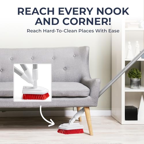 Shower Scrubber with Long Handle, Stiff Bristles Grout-Brush, Tub Scrub-Brush with Long-Handle, Shower-Cleaner Brush - color: White