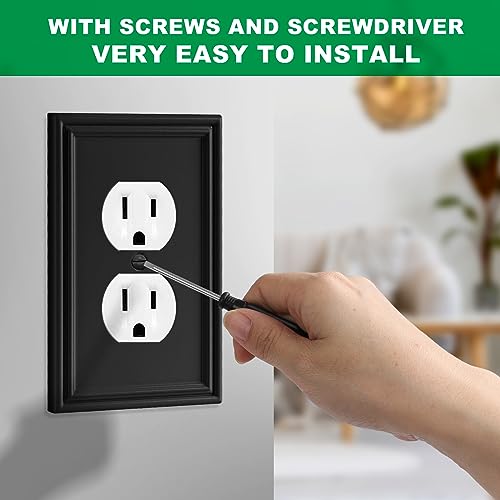 4 Pack Black Modern Decorative Duplex Outlet Covers Wall Plate - size: 1 Gang Duplex Outlet