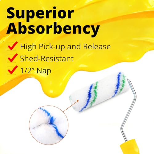 4" Small Paint Roller 4 Inch,1/2" Nap with Roller Handle,61 Pack - size: 60 Pack 4"Roller 1/2 Nap+Handle