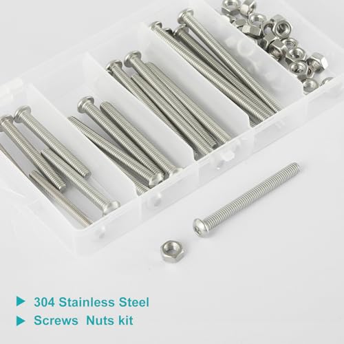 50PCS M6 x 50mm 60mm 70mm 80mm, Button Head Socket Cap Screws Bolts Nuts Kit, Stainless Steel 304, Metric Allen Hex Drive, Fully Threaded - size: Button M6x50/60/70/80mm