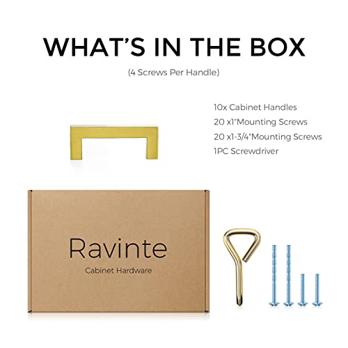Ravinte Gold Cabinet Handles Cabinet Pulls, 3-3/4 Inch CC, 10 Pack - color: Gold, size: 3-3/4 Inch Hole Center