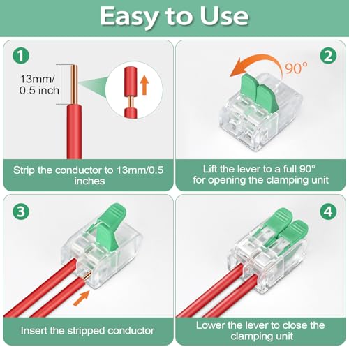 30PCS Lever Wire Connectors 2 Port Electrical Connectors Lever Nuts - size: 2 Ports