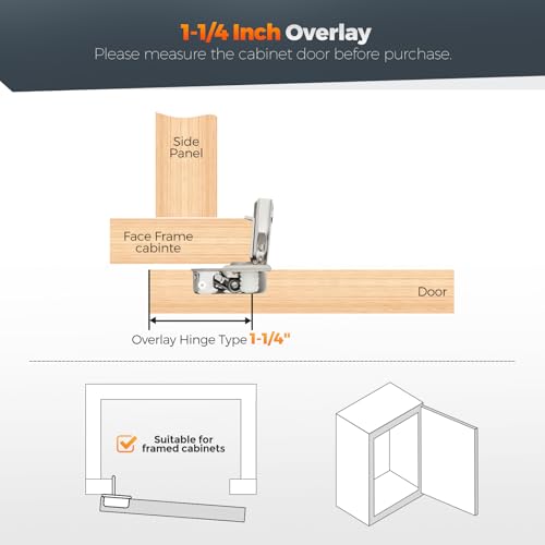 Satin Nickel Cabinet Hinges 1-1/2 Inch Overlay 10 Pack(5 Pairs) | Stainless Steel Build, Soft Close Concealed Hinge, 3D Self-Closing Adjustment, Face Frame Door Fit, Kitchen Cabinets - size: 1-1/4 inch Overlay