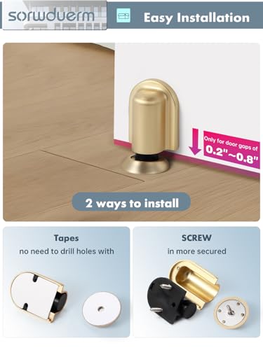 2 Pack Gold Door Stopper Magnetic Door Cathc Brushed Gold Floor Mounted Door Stop Keep Door Open with Screws and Adhesive No Drilling - color: Gold