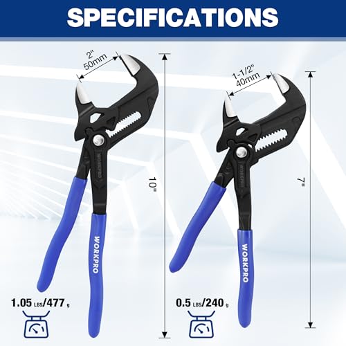 WORKPRO Pliers Wrench Set, 7 & 10-Inch CR-V Construction Wrench Pliers - size: 7 & 10-Inch