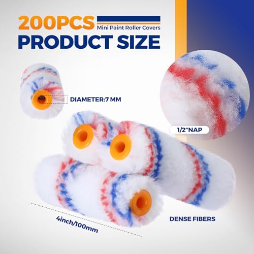 Leumoi 500 Pcs 4 Inch Paint Roller Mini Rollers Covers 1/2" Nap Microfiber Roll Covers Bulk, Small Home Repair Tools Refills House Painting Supplies Household for DIY(Red Blue) - color: Red Blue