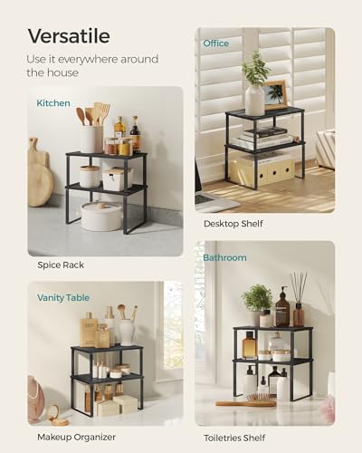 SONGMICS Cabinet Organizer Shelf, Set of 2 Spice Rack, Kitchen Storage - color: Ink Black + Charcoal Black, size: 11.7"w