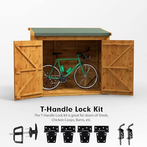 BTEOBFY Double Door Shed Hardware Kit - Complete with Latches, Hinges, and T-Handle Lock - Includes Window and Door/Window Hinge Set, for Gates, playrooms - size: 5.5-inch-Small-T