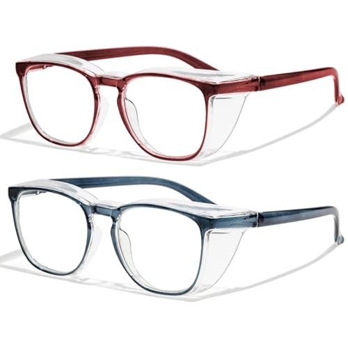 Safety Glasses Anti Fog Clear Blue Light Blocking Eye Protection Nurse Goggles for Women Men - color: A4 Blue + Brown