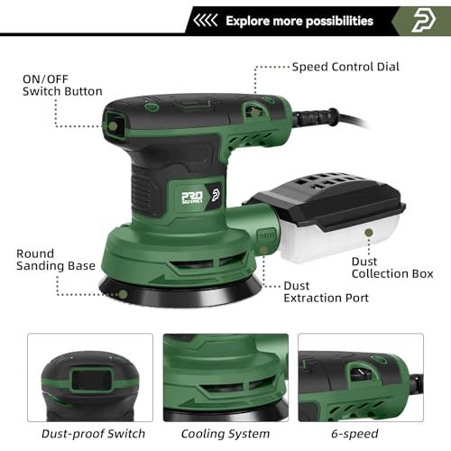 Prostormer 5-Inch Random Orbital Sander with 21PCS Sandpapers - color: Green