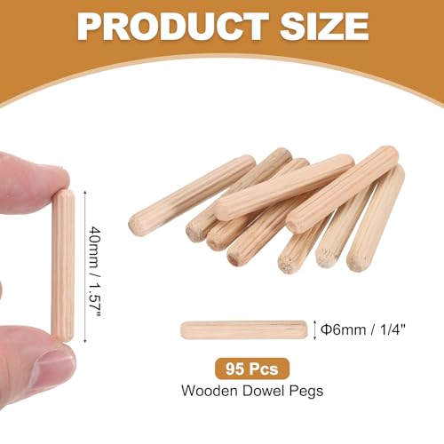 PATIKIL 95 Pcs Wood Dowel Pins 1/4" x 1 1/2" Fluted Wooden Dowels Hardwood Pegs for Woodworking Furniture DIY Crafts Projects Door Art - size: 1/4" x 1 1/2"