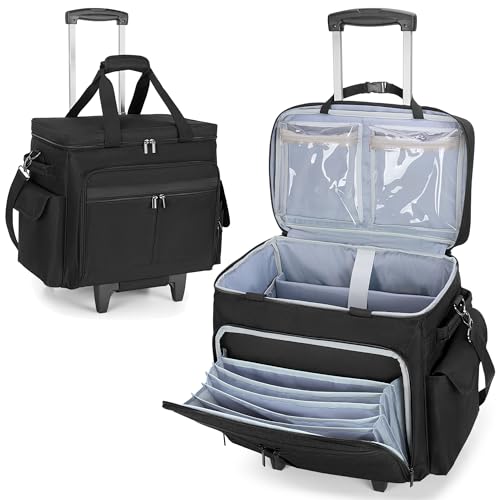 Trunab Rolling Teacher Bag with Expandable File Pocket Detachable Trolley | Teacher Tote Bag with Wheels for up to 15.6 Inches Laptop (Patented Design) - color: Black