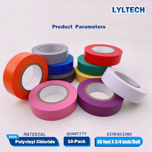 LYLTECH Matte Rainbow Electrical Tape 3/4 Inch x 60 Ft x 10 Colors