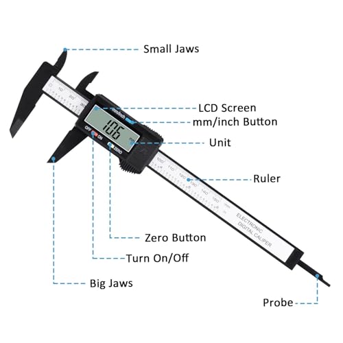 Digital Caliper, Adoric Calipers 0-6 Inch, Inch/mm Conversion, Large LCD - color: Black, size: 6"