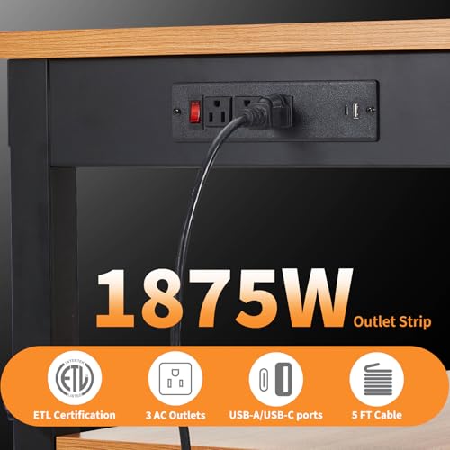 48"x 24" Adjustable Workbench 2500LBS, Work Bench with Power Outlet & Shelf - color: Black-48" X 24"