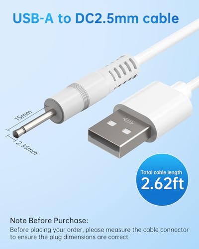 6mm Magnetic Replacement Charger Cable for Rose Tool, USB-A & USB-C - color: White-DC-2.5mm