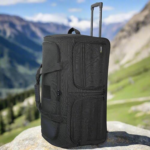 US Army ROMEO 31-inch Large Tactical Duffel Bag with Wheels | Heavy Duty Material, Molle Webbing, Water Resistant Military Rolling Bag for Travel, Deployment, and Camping - Black - color: Black, size: 31-inch