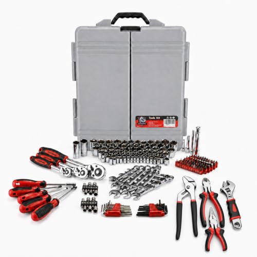 CARTMAN 205-Piece Ratchet Wrench Tool Set, SAE/Metric Socket Kit Carry Case - style: 205 PC