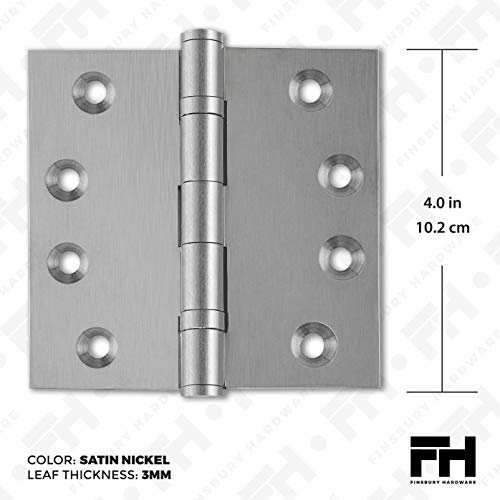 Solid Brass Door Hinge Heavy Duty Ball Bearing Matte Silver 4x4 Inch - Set of 2 Hinges (Satin Nickel) - color: Satin Nickel