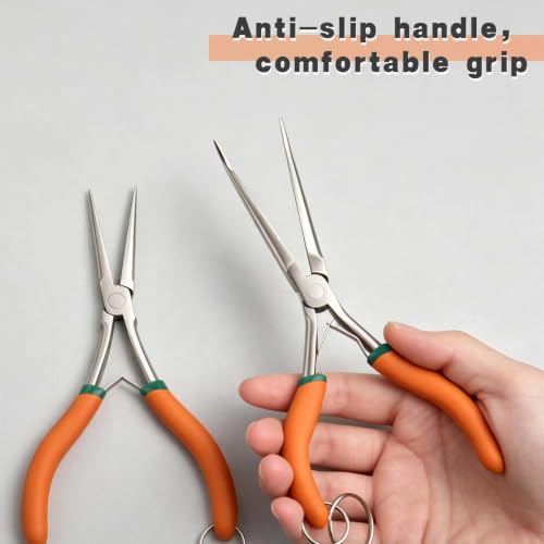 2 PCS Extra Long Bent & Straight Needle Nose Pliers Set for Jewelry Making & Fishing Hook Removal with Serrated Jaw & Lanyard - style: Extra Long Nose & Bent Nose