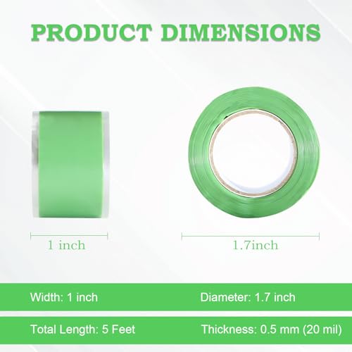 Self Fusing Silicone Tape 2 Rolls 1 in x 5' Green Waterproof Rubber Leak Proof Sealing Rubber Self-amalgamating Tape for Emergency Hot and Cold Water Pipe Repairs and Tool Fixation - size: 2 Rolls - 5 ft - Green - 20 mil Thickness