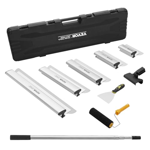VEVOR Drywall Skimming Blade Set, 7/10/14/16/24 in Skimming Blades + 34-81.6 in Extension Handle Pole, Stainless Steel Knife Professional Skim Coat Tools, for Gyprock/WallBoard/Plasterboard - size: 7"+10"+14"+16"+24", style: With Extension Handle