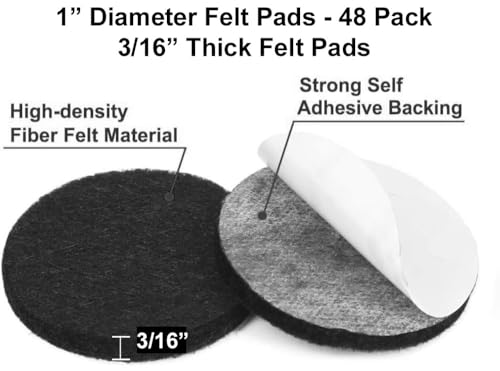 48pcs Self-Adhesive Black Felt Furniture Pads, 1" Round Floor Protectors - color: Black