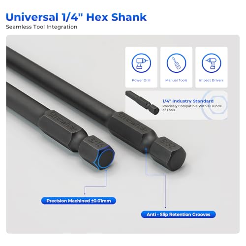 Impact Rated Screwdriver Bit Set, 3" Extended Long Magnetic Power Bits, Premium S2 Steel, Shock-Absorbing Design, 1/4" Hex Shank for Power Drill & Impact Driver (3 Inch SAE Hex) - size: 3 Inch SAE Hex