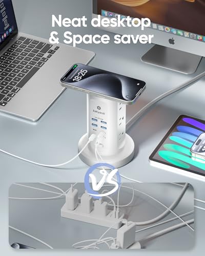 Kakyanill 30W USB Charging Station, Power Strip Tower with 9 AC 8 USB - color: White&Grey