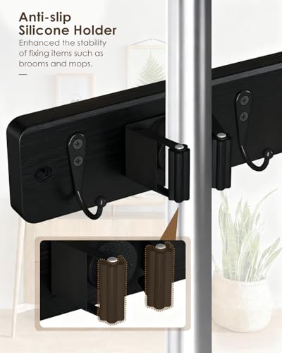 AceMining Black Broom Holder Wall Mount, 4 Holders 4 Hooks Mop Holder - color: Black, size: 1 Pack
