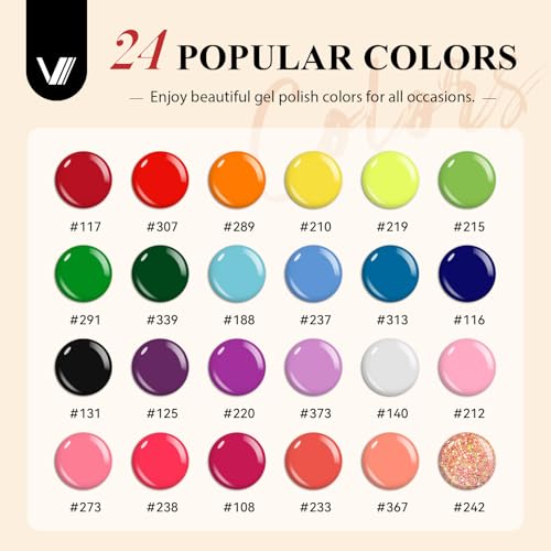 VANREESA 42 Pcs Gel Nail Polish Kit with U V Light 24 Colors Nail Polish Gel Kit Bright Red Orange Yellow Green Blue Purple Pink Complete Nail Kit with Manicure Tools Gifts for Women - color: Bright & Trendy Collection