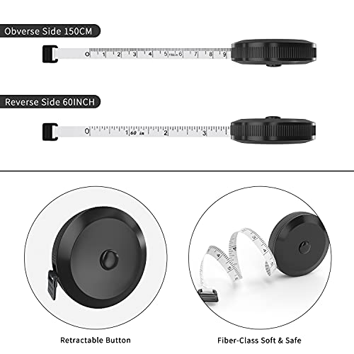 DiCUNO 3-Pack Soft Retractable Measuring Tape, 60-Inch 1.5 Meter, Black - color: Black*3pcs