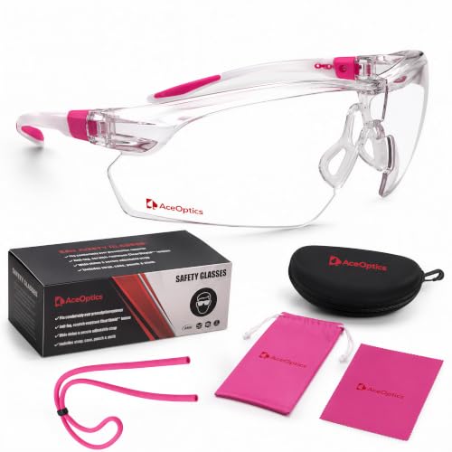 ANSI Z87 Safety Glasses for Women – Pink Clear, Anti Fog, Scratch & Impact Resistant Protective Eyewear – Premium Safety Glasses That Happen To Look Great.