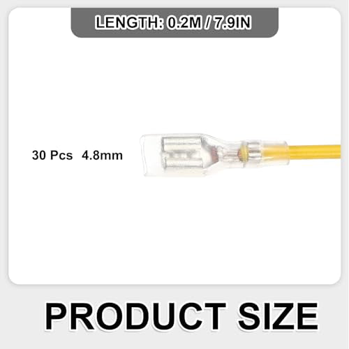 MECCANIXITY 30Pcs 4.8mm Female Spade Crimp Terminal with 20cm Wires - color: Yellow, size: 4.8mm, 20cm L