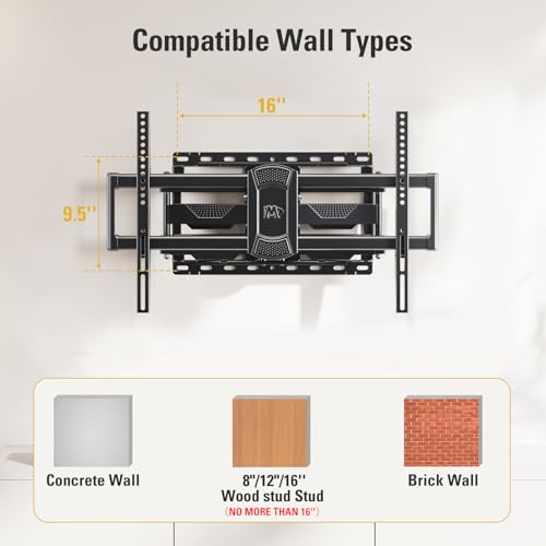 Mounting Dream Full Motion TV Wall Mount for 42-90 Inch TV up to 100lbs - size: For 42" to 90" TVs, 16" Studs