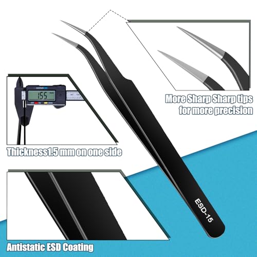 10Pcs Precision Tweezers Set, Upgraded Anti-Static Stainless Steel Tweezers with Storage Box, for Craft, Electronics, Jewelry-Making, Laboratory Work, Soldering, DIY