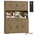 HOSTACK 71" Tall Kitchen Pantry Storage Cabinet, 55" W Kitchen Hutch, Brown | Large Pantry Cabinet with Charging Station / Countertop / 3 Drawers, Farmhouse Hutch Cabinet with Storage for Dining Room - color: Rustic Brown