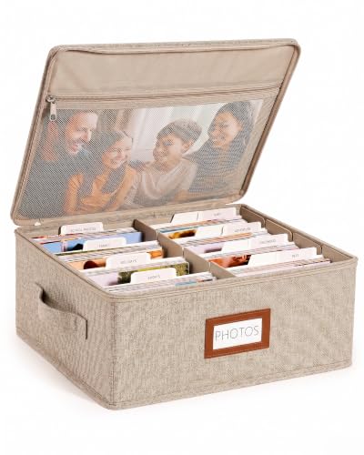 HULISEN Photo Storage Box, Photo Organizer for 2000 4x6 Pictures, Brown - color: Brown